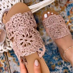 Woven Slide Sandals in Blush Nude